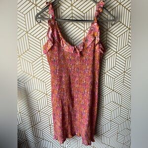 Japna Dress smocked pink and orange Floral dress 100% Rayon size M